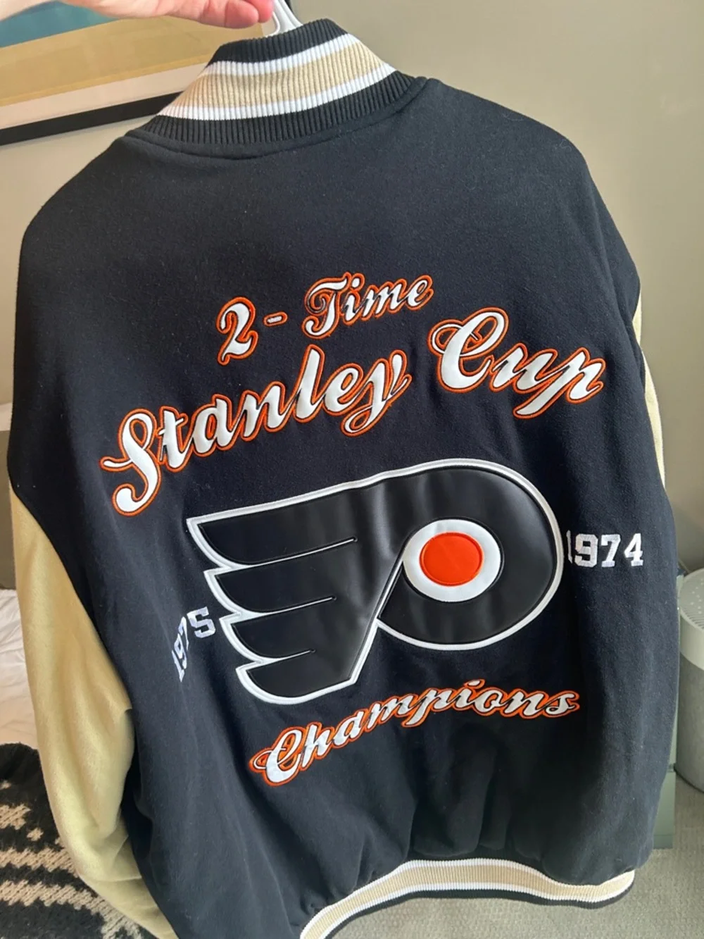 Vintage Style 'FLYERS' Varsity Jacket in Black & Cream
